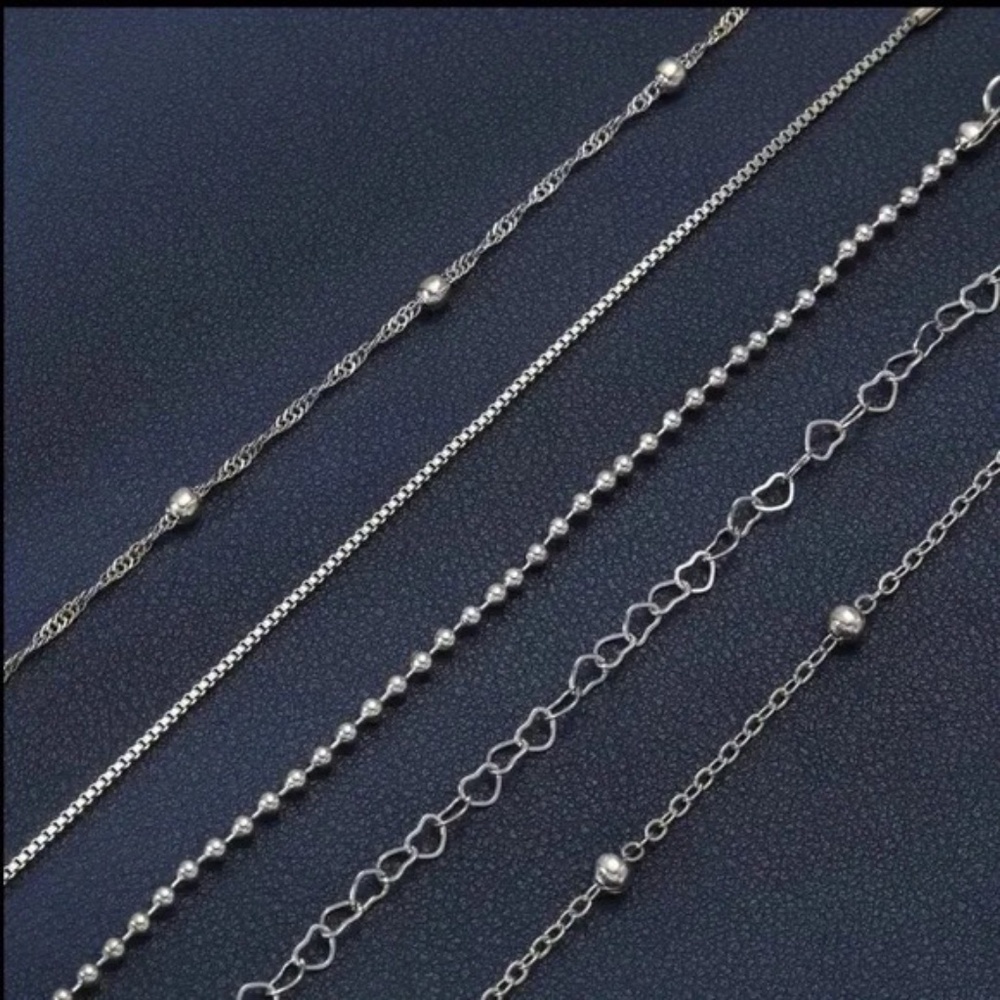 Set of 5 Silver-Tone Dainty Bracelets - Picture 2 of 5